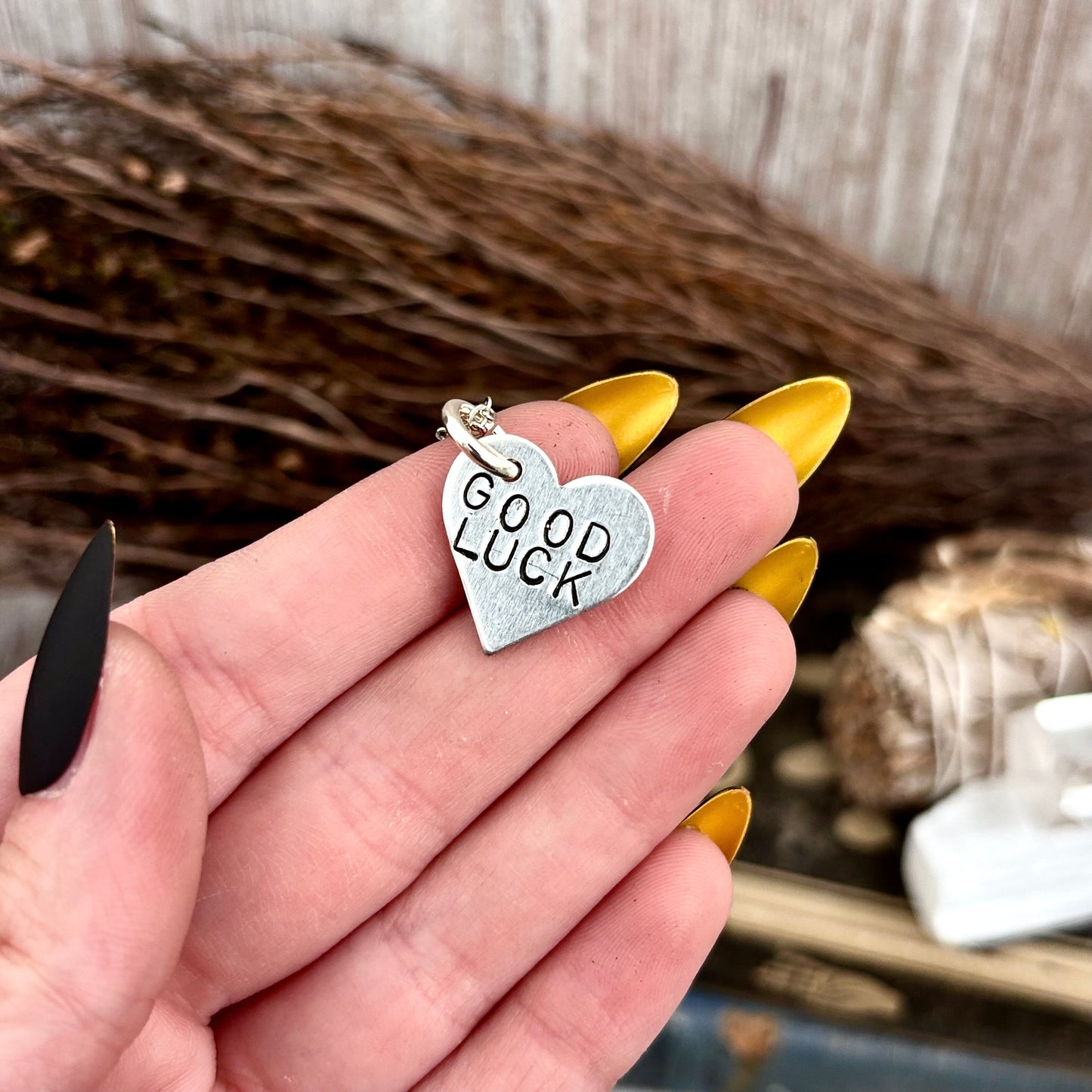 Bitty Bangers - Custom Hand Stamped Necklace Feral Necklace Fuck Off Necklace Bite Me Necklace Bold Heart Shaped Jewelry, Personalized Funny Gift for Women