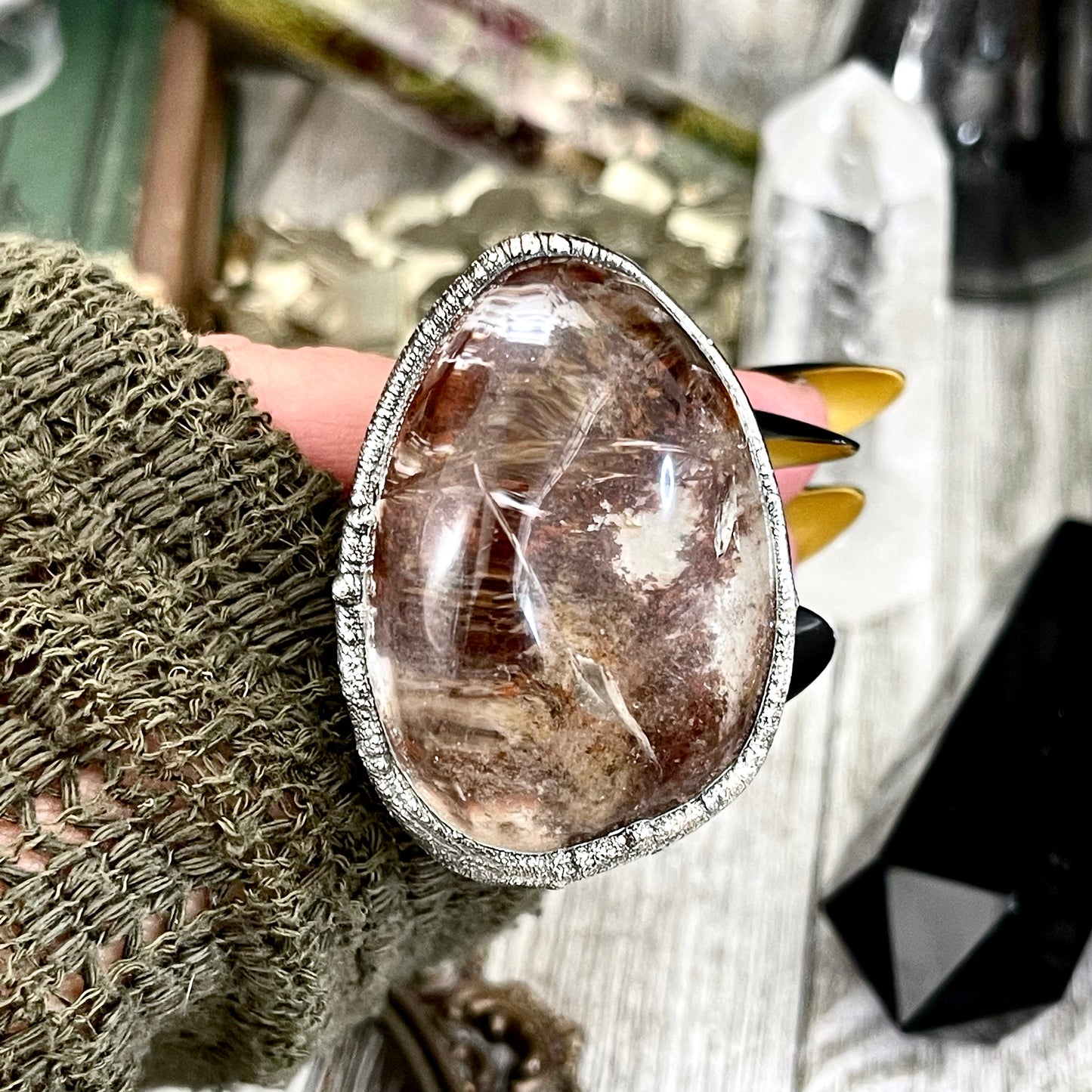 Size 9 BIG Garden Quartz Crystal Statement Ring in Fine Silver / Foxlark Collection - One of a Kind