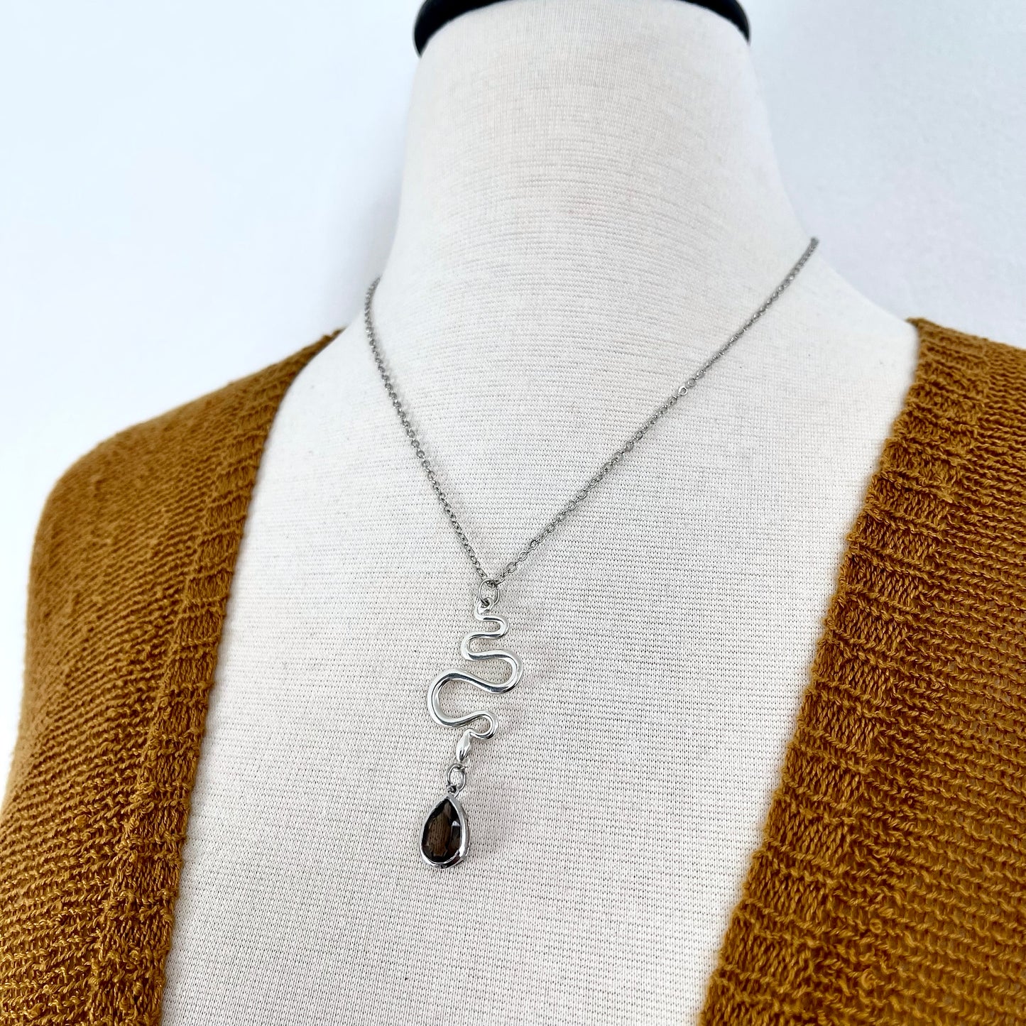 Snake and Smokey Quartz Talisman Necklace / Talisman Collection-Sterling Silver