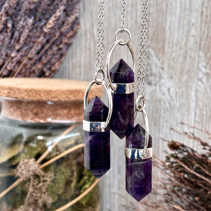 Amethyst Crystal Point Necklace in Sterling Silver, Purple Necklace  -Designed by FOXLARK Collection