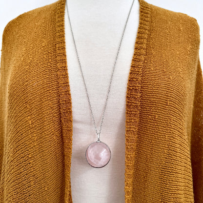 Rose Quartz Crystal Ball Necklace in Silver / Foxlark Collection