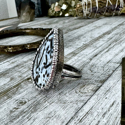 Large Blue Fossilized Palm Root Statement Ring Silver Size 10.5 / Foxlark Collection