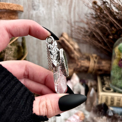 Clear Quartz & Marcasite Quartz Crystal Statement Necklace in Fine Silver / Foxlark Collection - One of a Kind