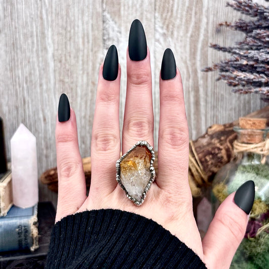 Raw Citrine Crystal Point Ring Set in Fine Silver Size 8 / Foxlark Collection - One of a Kind