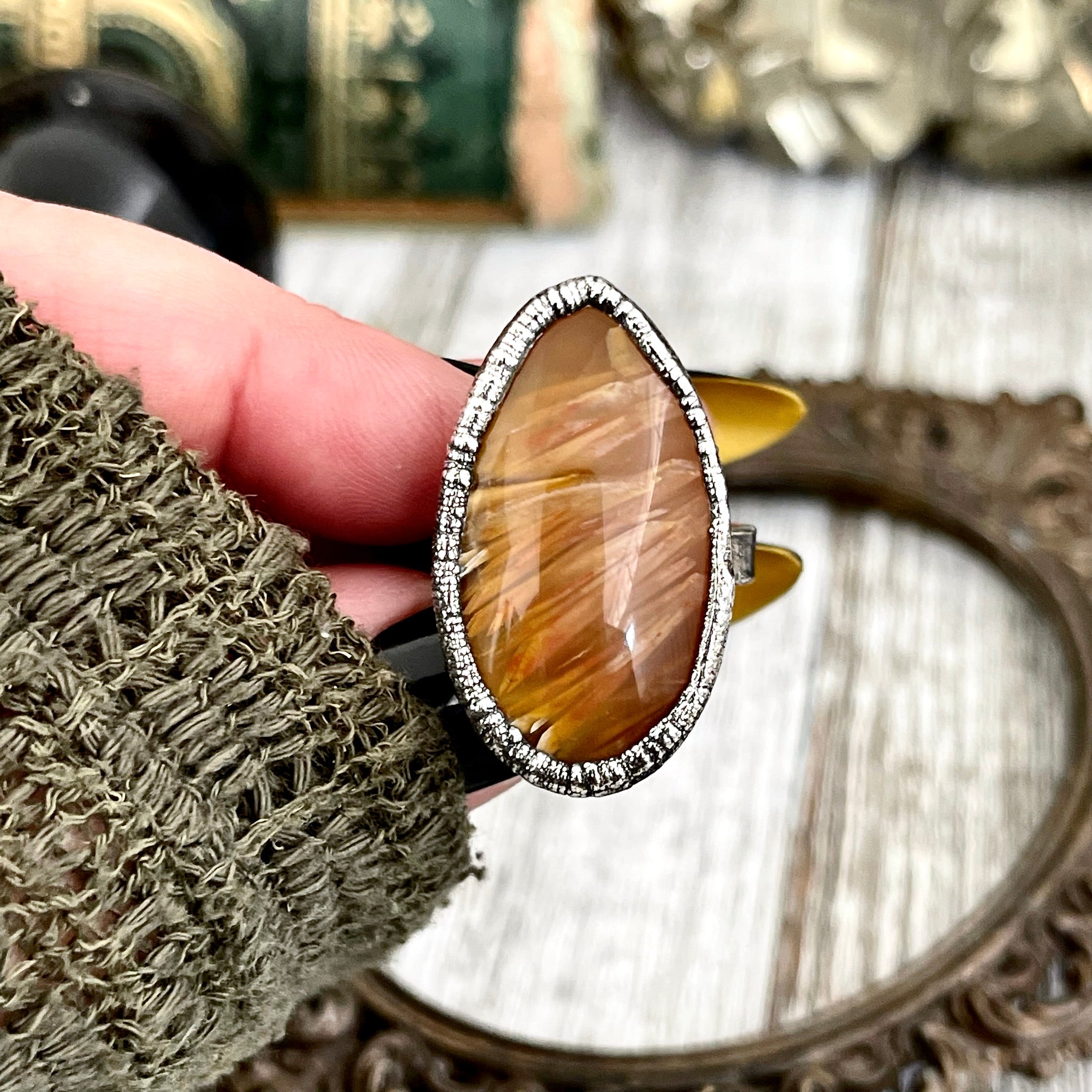 Size 8 Tube Agate Statement Ring sold Set in Fine Silver / Foxlark Collection - One of a Kind