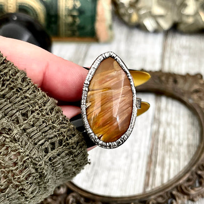 Size 8.5 Tube Agate Statement Ring Set in Fine Silver / Foxlark Collection - One of a Kind