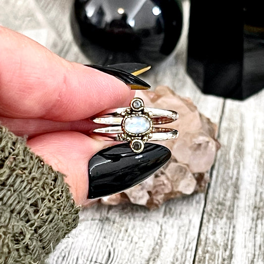 Double Band Moonstone Statement Ring Brass and Sterling Silver / Curated by FOXLARK Collection Size 5 6 7 8 9 10