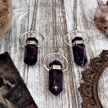 Amethyst Crystal Point Necklace in Sterling Silver, Purple Necklace  -Designed by FOXLARK Collection