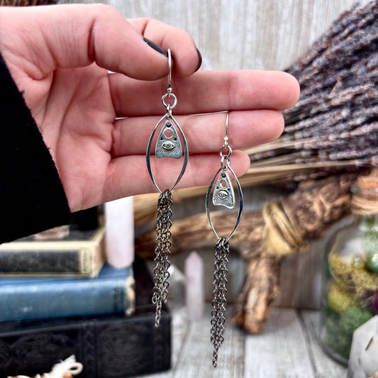 Sterling Silver Planchet Hoop Fringe Earrings / Long Dangle Witchy Earrings