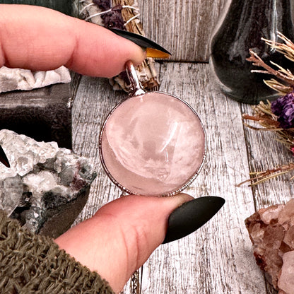 Rose Quartz Crystal Ball Necklace in Silver / Foxlark Collection