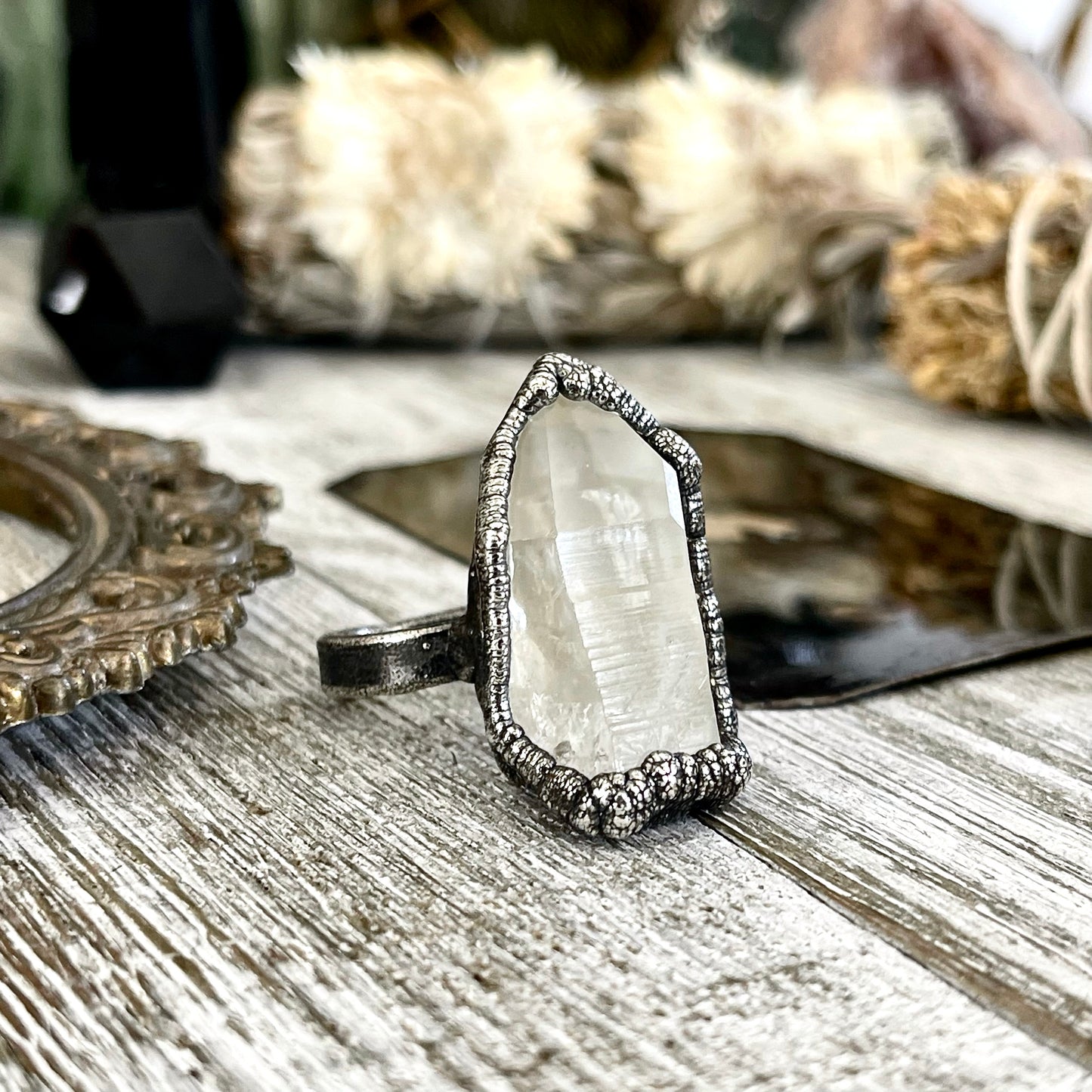 Size 7 Raw Clear Quartz Crystal  Ring Set in Fine Silver  / Foxlark Collection - One of a Kind