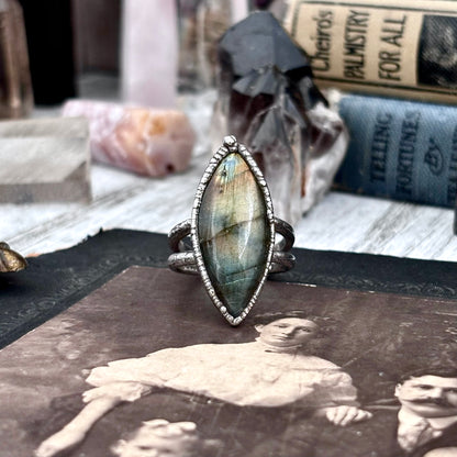 Blue Green Orange Labradorite Ring Silver Size 9.5 / Foxlark Crystal Jewelry Collection