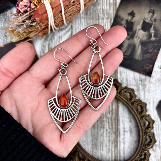 Carnelian Fine Silver Crystal Earrings / Long Dangle Witchy Earrings