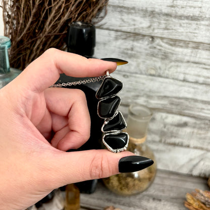 Four Stone Black Onyx Necklace in Fine Silver / Foxlark Collection