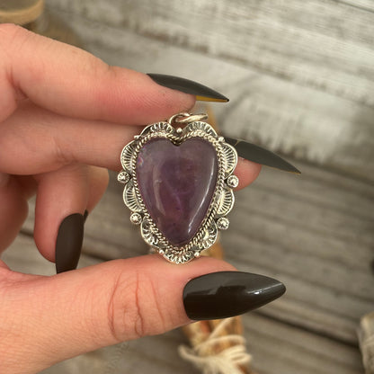 Amethyst Crystal Heart Necklace in Sterling Silver  -Designed by FOXLARK Collection