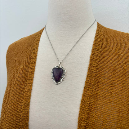 Amethyst Crystal Heart Necklace in Sterling Silver  -Designed by FOXLARK Collection