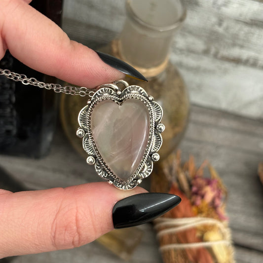 Rose Quartz Crystal Heart Necklace in Sterling Silver  -Designed by FOXLARK Collection