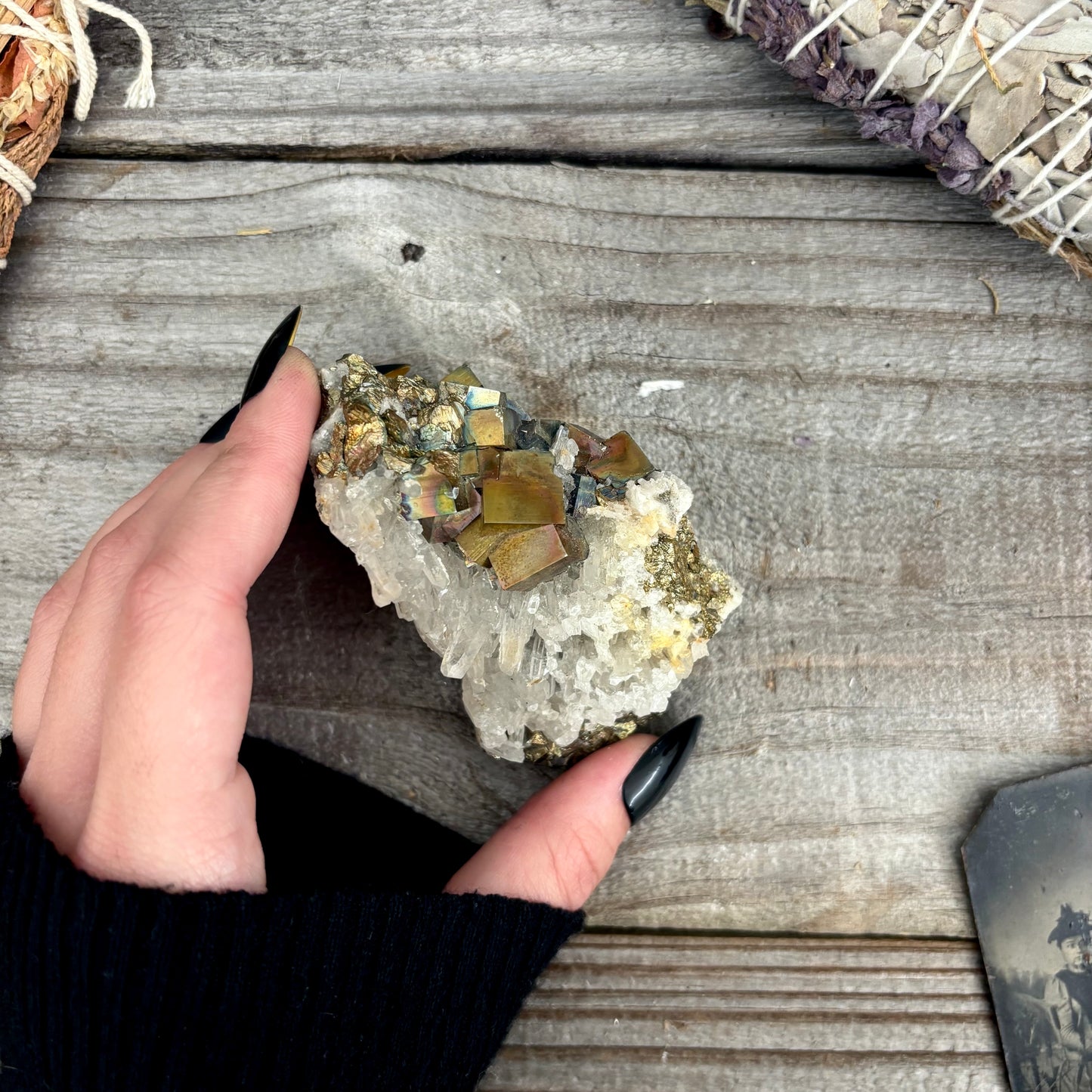 Self Standing Pyrite and Clear Quartz Crystal Cluster / FoxlarkCrystals