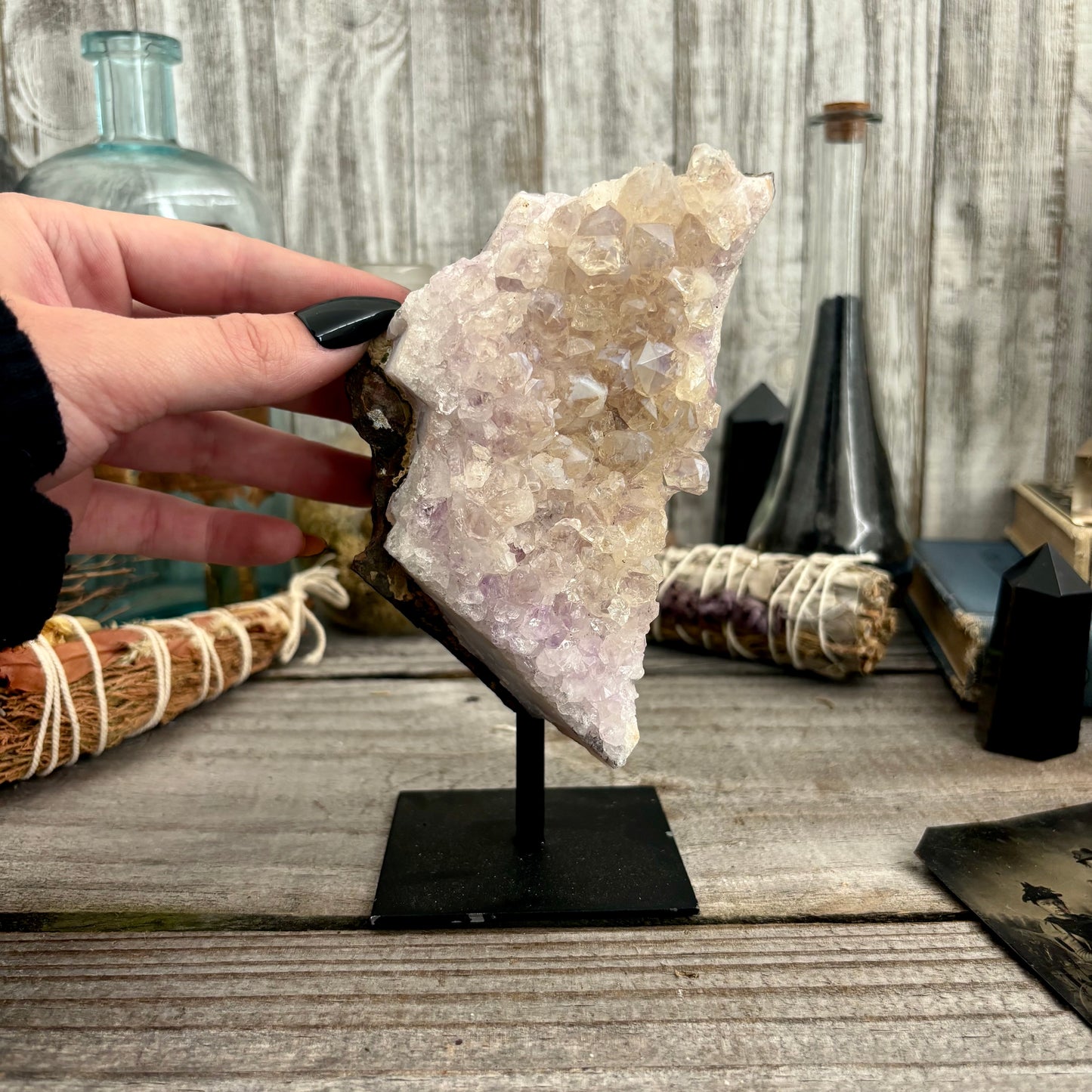 Large Light Citrine and Amethyst Crystal Geode With Stand / FoxlarkCrystals