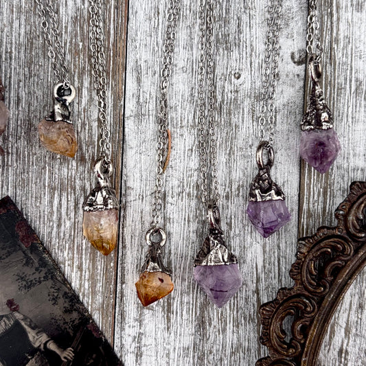 Dainty Raw Amethyst or Citrine Necklace in Silver/ Foxlark Collection