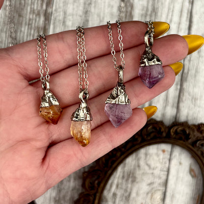 Dainty Raw Amethyst or Citrine Necklace in Silver/ Foxlark Collection