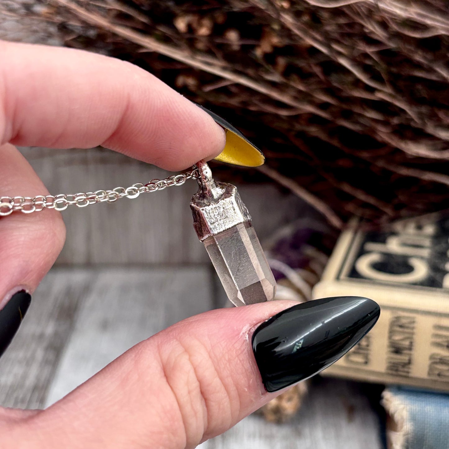 Dainty Raw Smoky Quartz Necklace in Silver/ Foxlark Collection