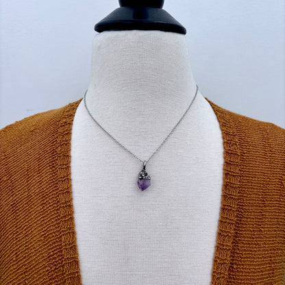 Dainty Raw Amethyst or Citrine Necklace in Silver/ Foxlark Collection