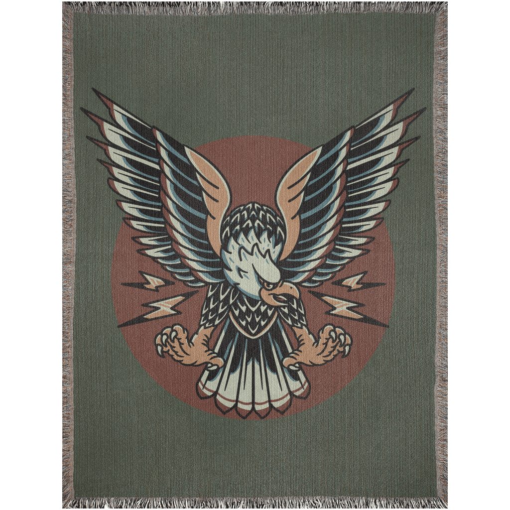 Thunder Eagle Traditional Tattoo Style Woven Fringe Blanket / / Wall tapestry, throw for sofa, maximalist decor, tattoo home decor