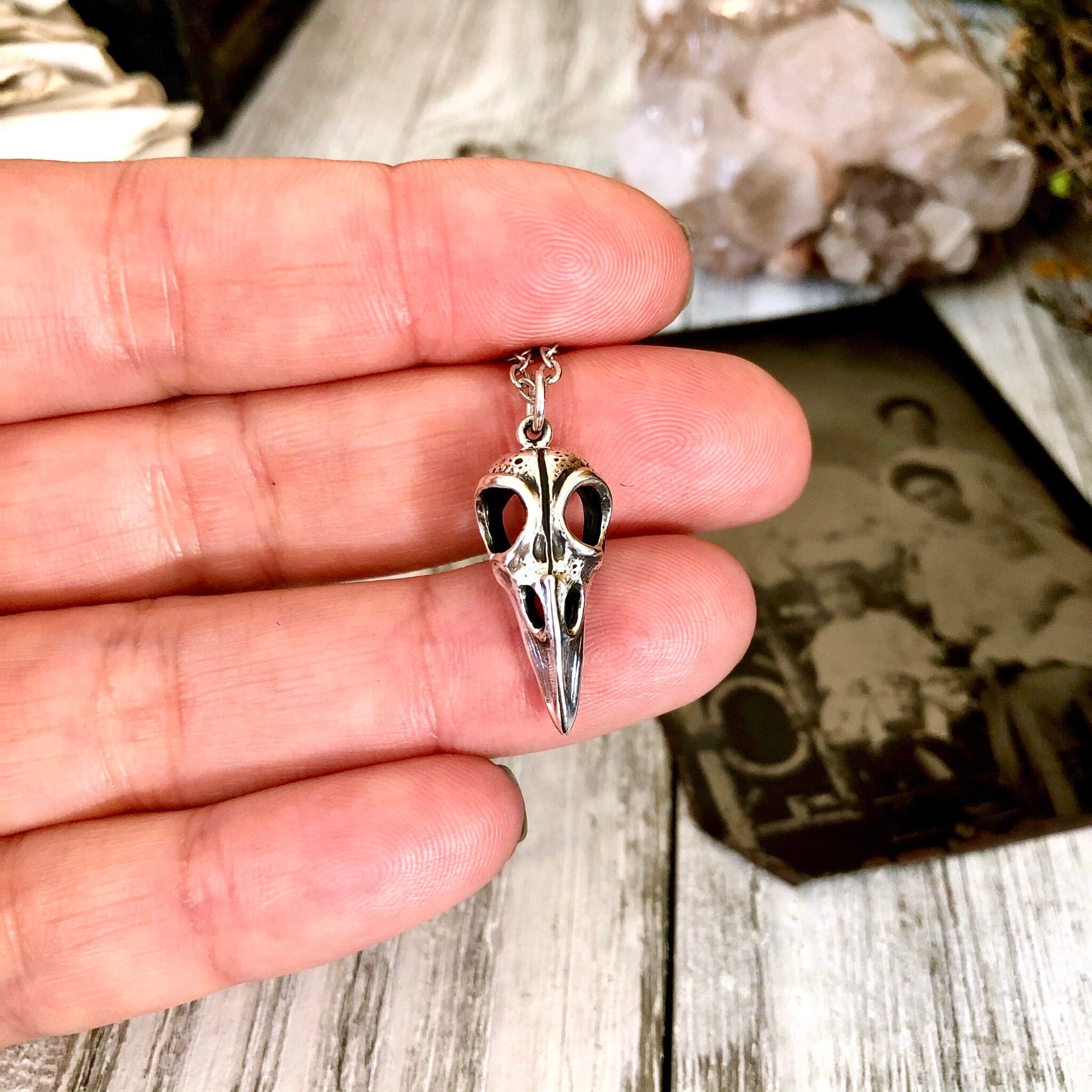 Tiny Talisman Collection - Sterling Silver Raven Skull Necklace Pendant 22x10mm / Curated Collection