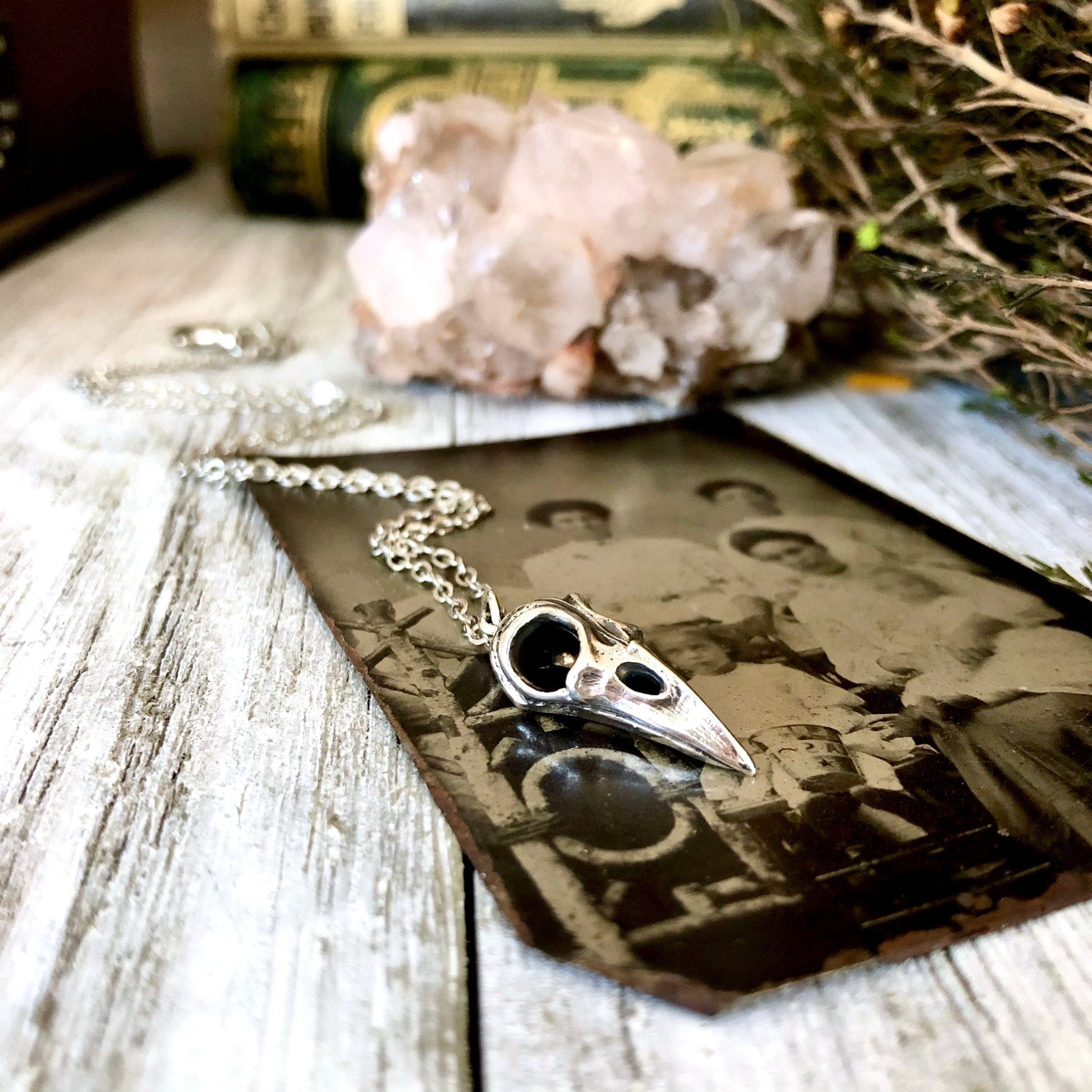 Tiny Talisman Collection - Sterling Silver Raven Skull Necklace Pendant 22x10mm / Curated Collection