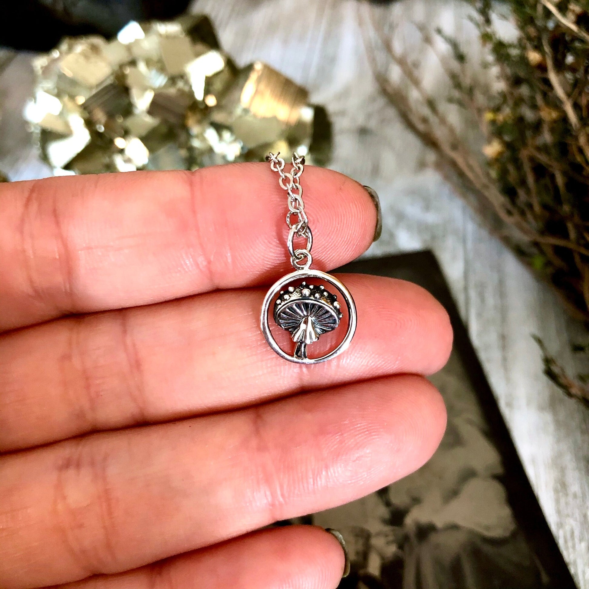 Tiny Talisman Collection - Sterling Silver Tiny Mushroom Necklace Pendant 14x12mm / Curated Collection