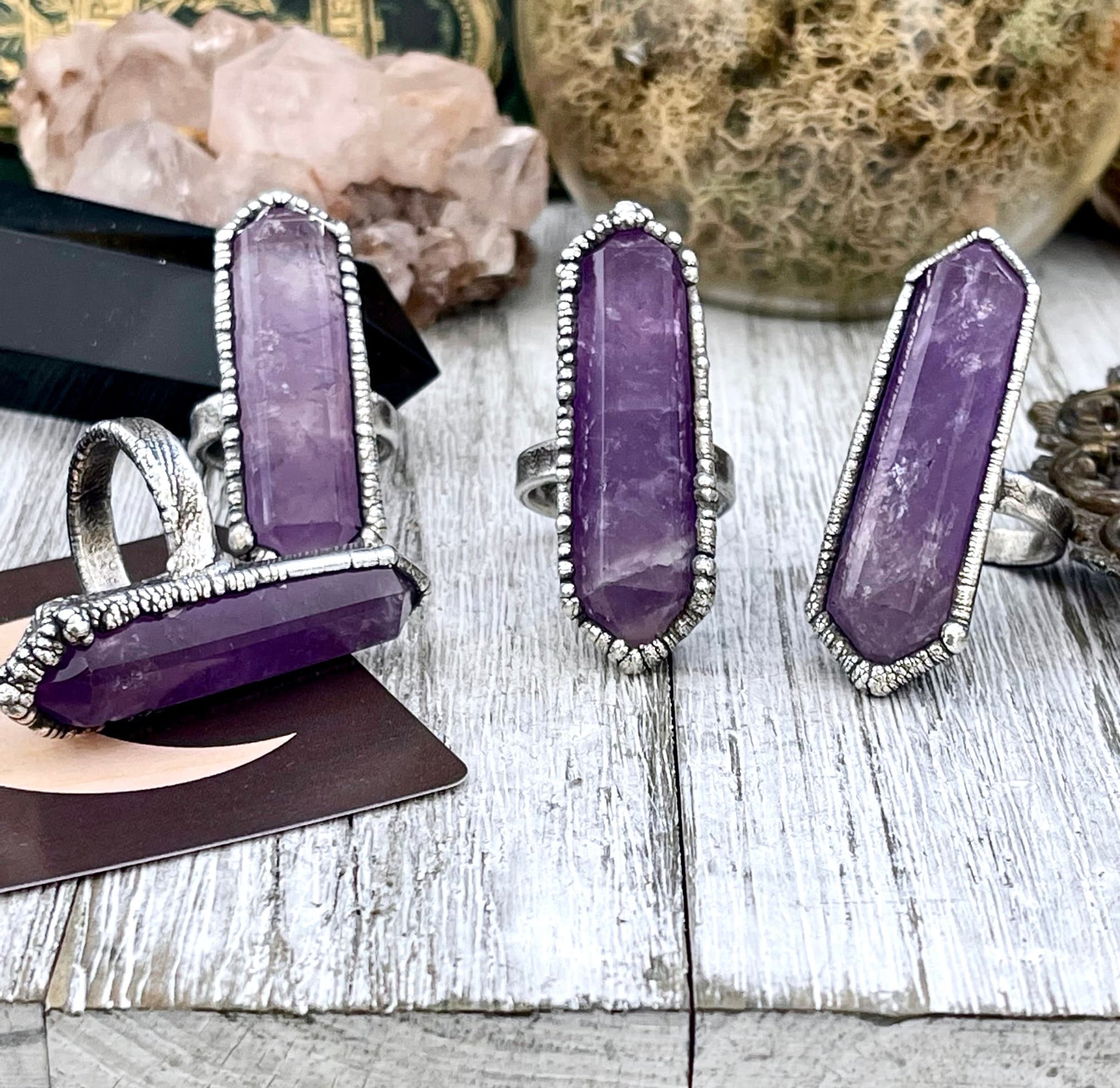 Purple Amethyst Crystal Point Ring Set in Fine Silver Size 5 6 7 8 9 10 / Foxlark Collection One of a Kind