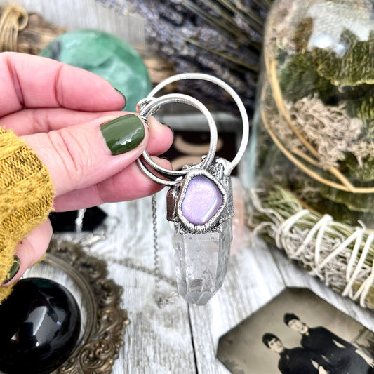 Raw Clear Quartz & Purple Amethyst Crystal Statement Necklace in Fine Silver / Foxlark Collection - One of a Kind