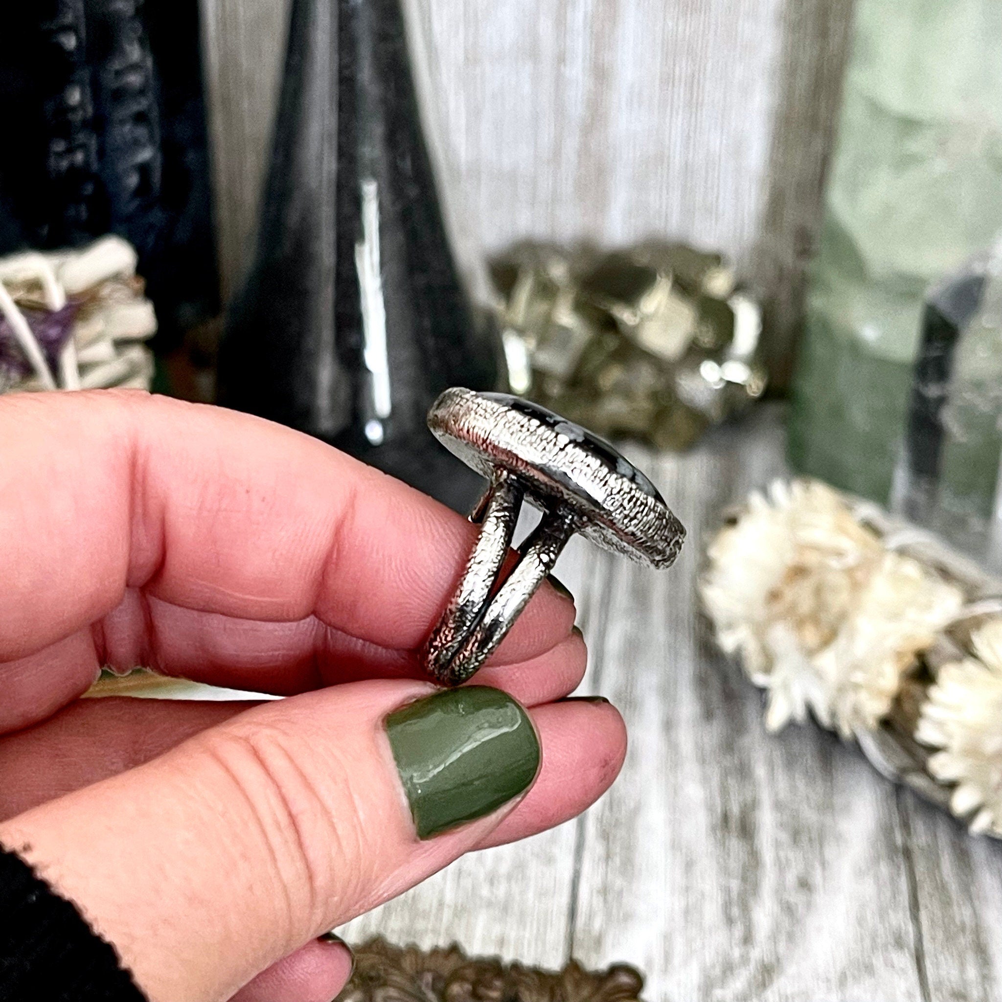 Size 7 Snowflake Obsidian Ring in Fine Silver / sold Foxlark Collection - One of a Kind