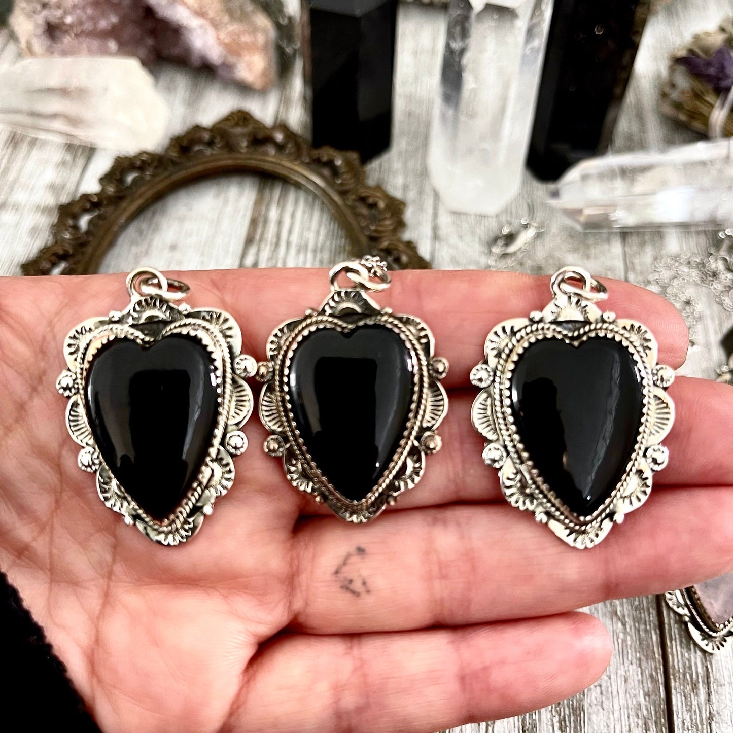 Imperfect* - FLASH SALE - Sterling Silver Rose Quartz or Black Onyx Heart by Foxlark