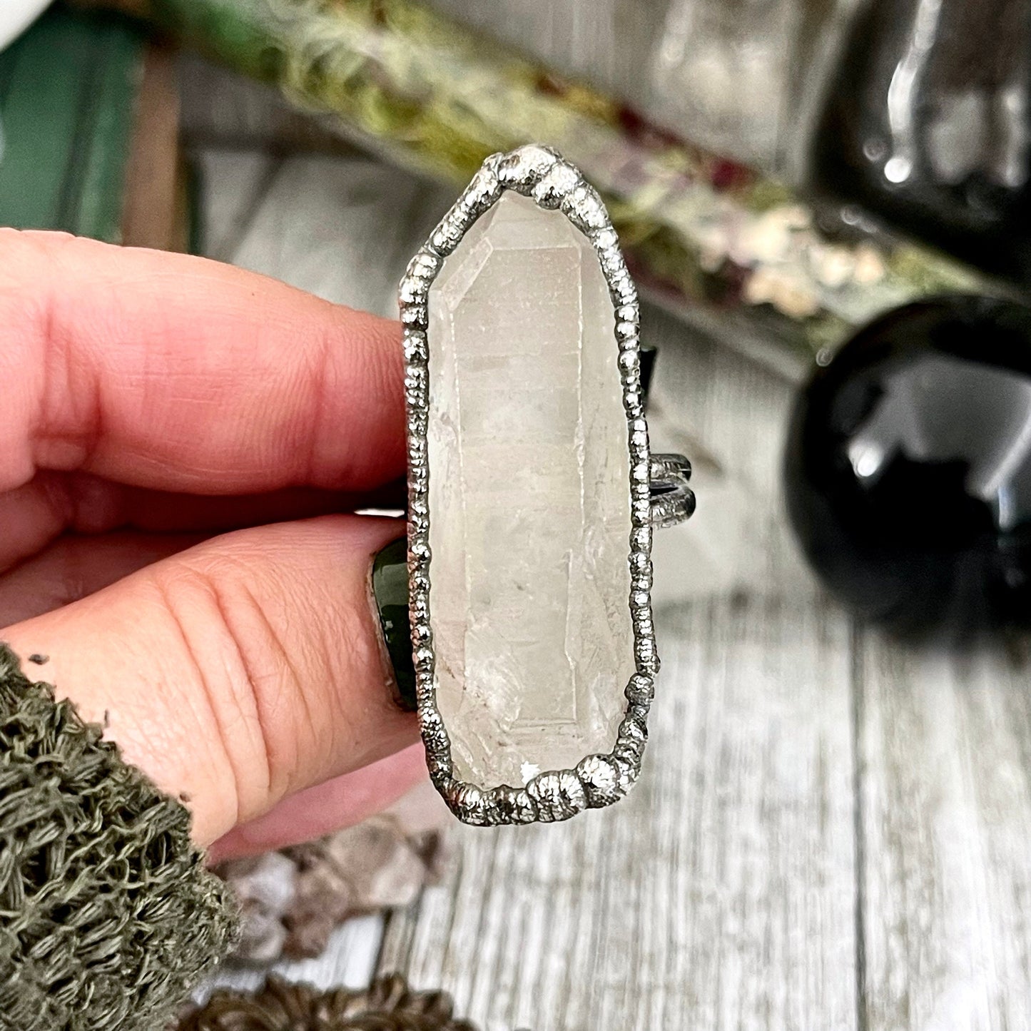 Size 10 Raw Clear Quartz Crystal Ring Set in Fine Silver / Foxlark Collection - One of a Kind