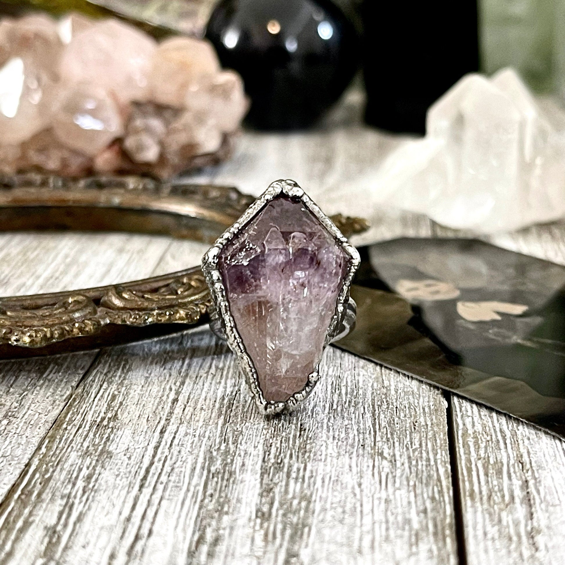 Raw Amethyst Purple Crystal Ring in Fine Silver Medium Size 5 6 7 8 9 // February Birthstone Jewelry / Boho Festival Jewelry Gemstone Ring