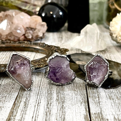 Raw Amethyst Purple Crystal Ring in Fine Silver Medium Size 5 6 7 8 9 // February Birthstone Jewelry / Boho Festival Jewelry Gemstone Ring