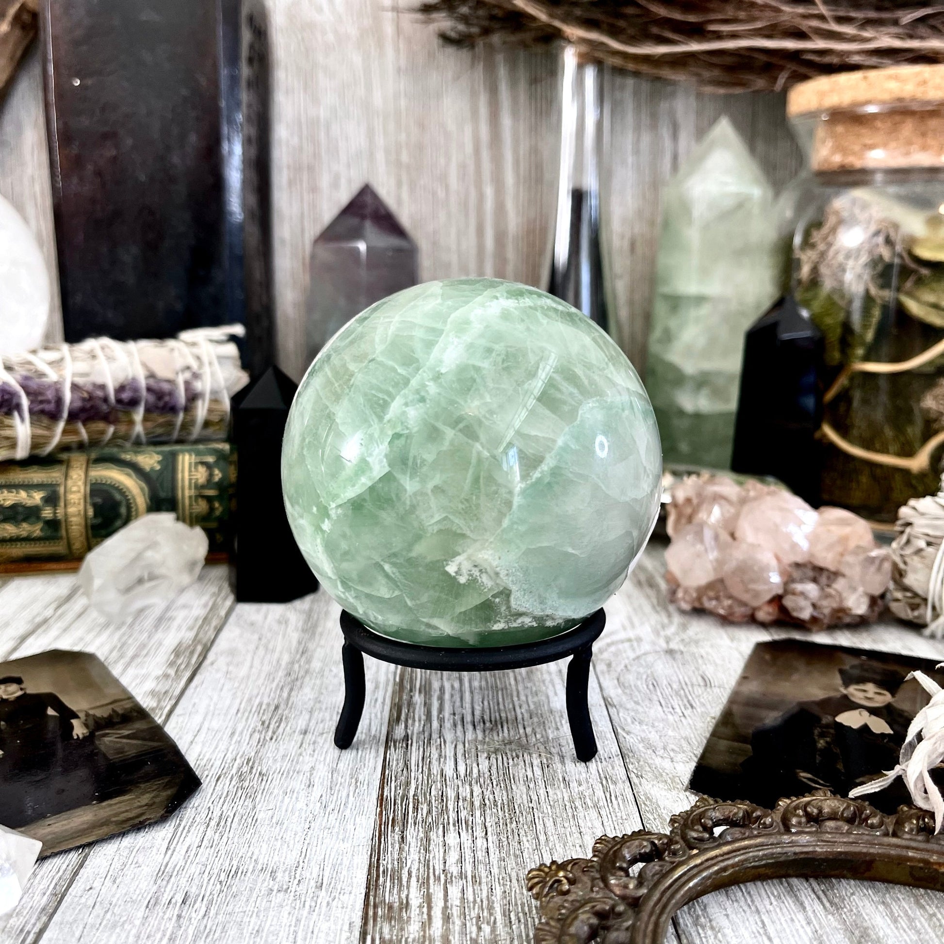 Large Green Fluorite Crystal Ball / FoxlarkCrystals