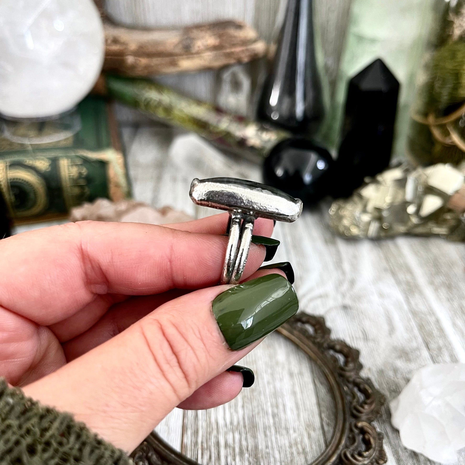 Size 6.5 Labradorite Statement Ring in Fine Silver / Foxlark Collection - One of a Kind / Big Blue Crystal Ring Witchy Stone Jewelry