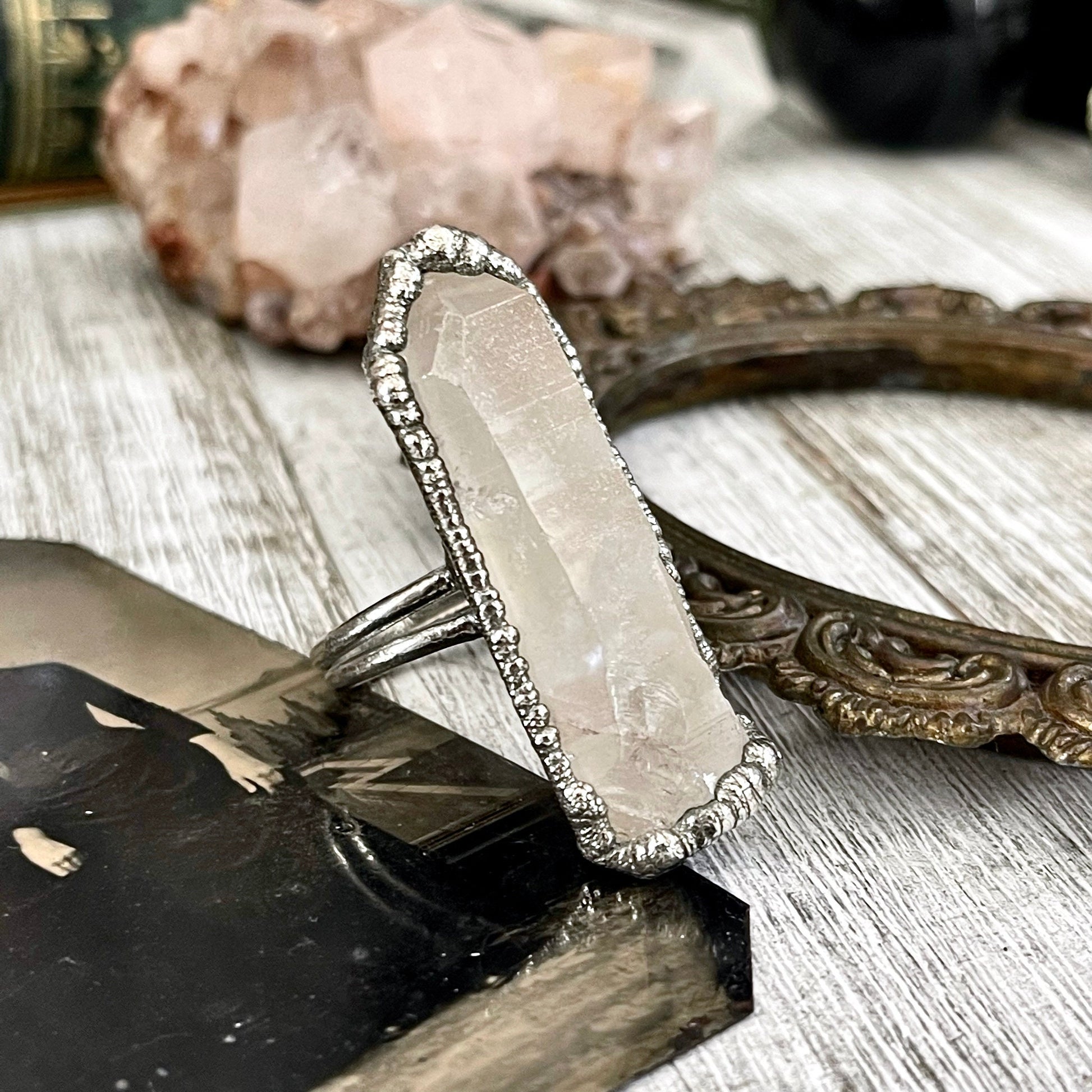 Size 10 Raw Clear Quartz Crystal Ring Set in Fine Silver / Foxlark Collection - One of a Kind