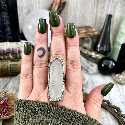 Size 10 Raw Clear Quartz Crystal Ring Set in Fine Silver / Foxlark Collection - One of a Kind