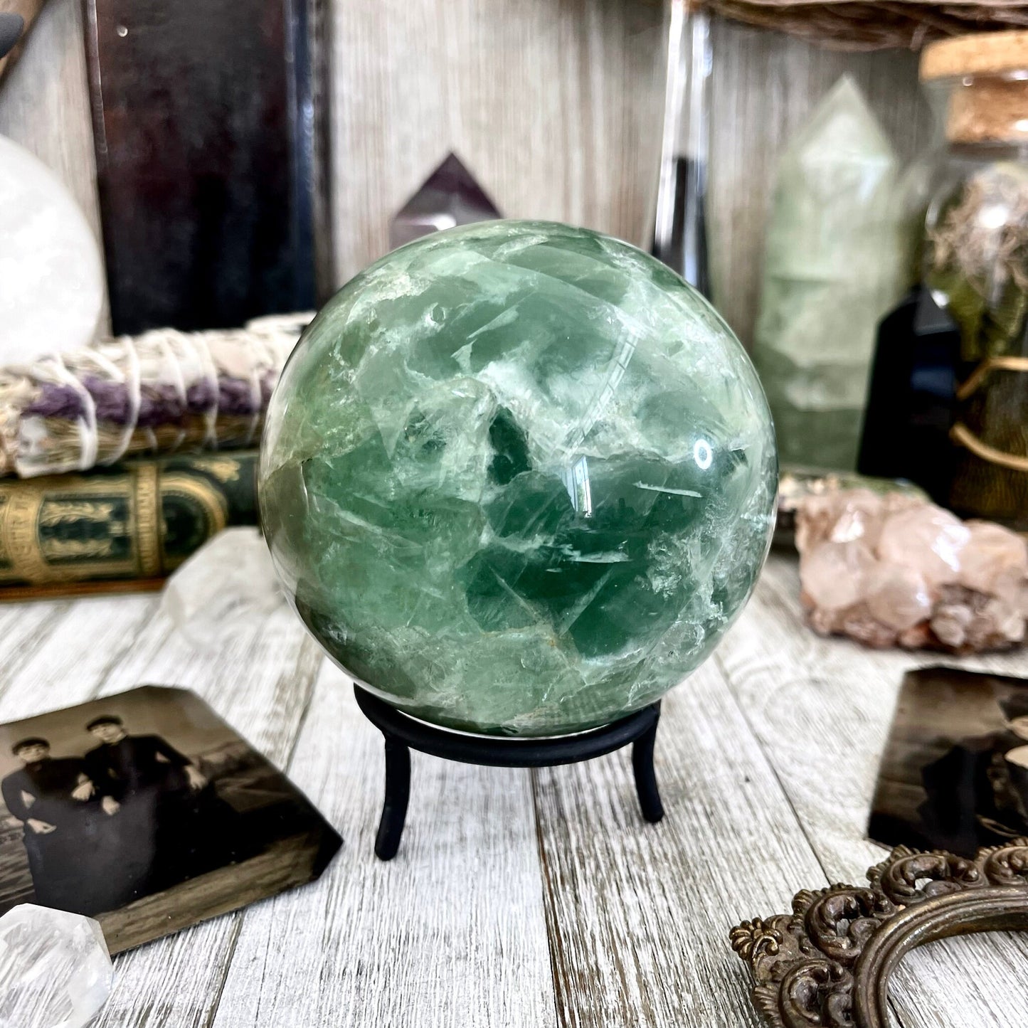 Large Green Fluorite Crystal Ball / FoxlarkCrystals