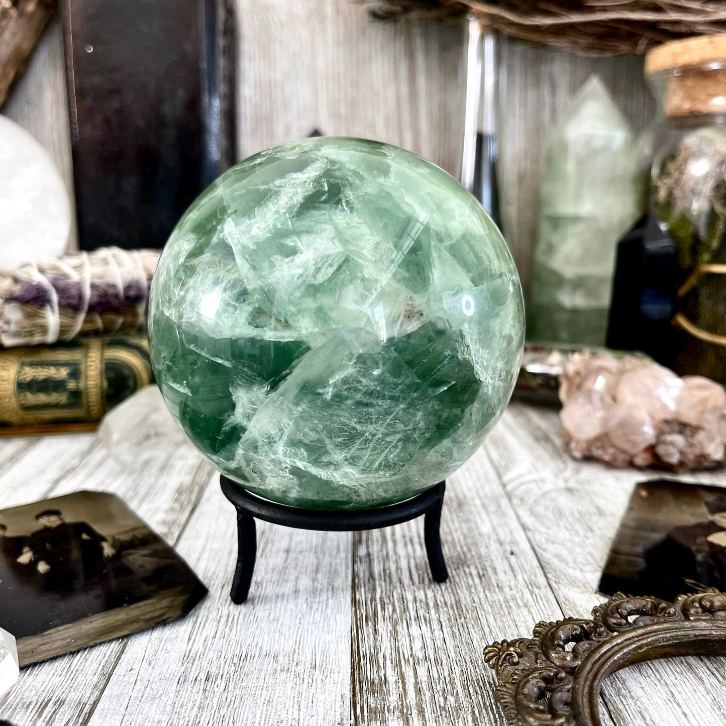 Large Green Fluorite Crystal Ball / FoxlarkCrystals