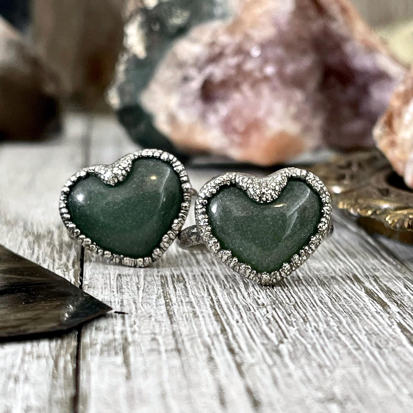 Green Aventurine Heart Ring Silver Size 6 7 8 9 10 / Foxlark Collection / Green Healing Crystal Jewelry Gemstone Heart Jewelry Dainty Ring