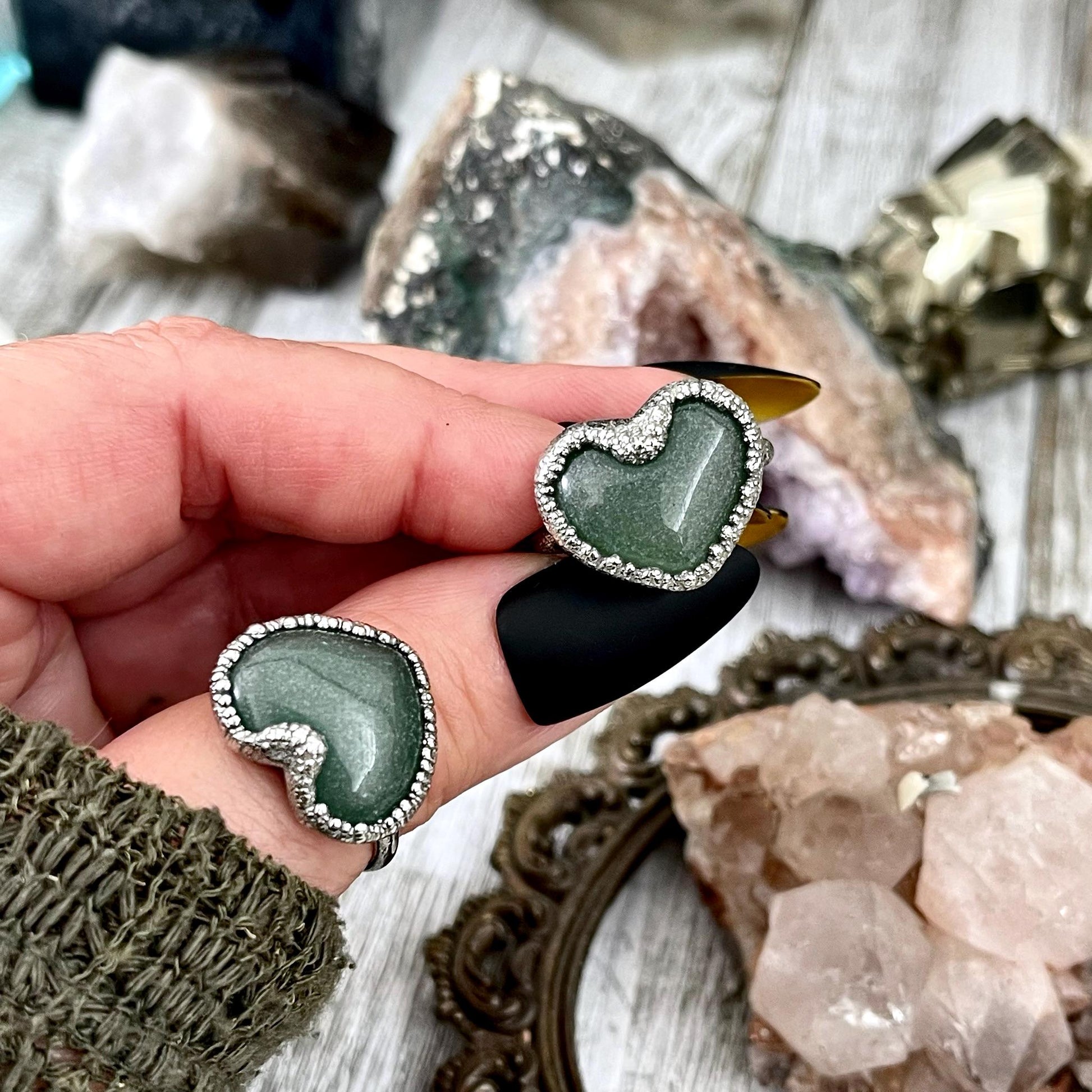 Green Aventurine Heart Ring Silver Size 6 7 8 9 10 / Foxlark Collection / Green Healing Crystal Jewelry Gemstone Heart Jewelry Dainty Ring