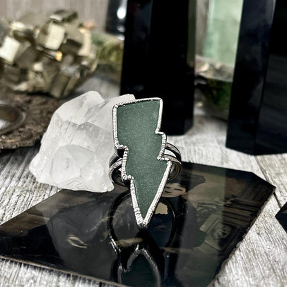 Green Aventurine Lightning Bolt Ring Size 6 7 8 9 10 11 / Foxlark Collection / Crystal Ring Gothic Ring Halloween Jewelry Punk Rock Ring