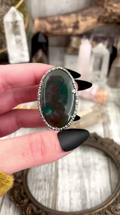 Bloodstone Crystal Statement Ring Size 9 Fine Silver / Foxlark Collection