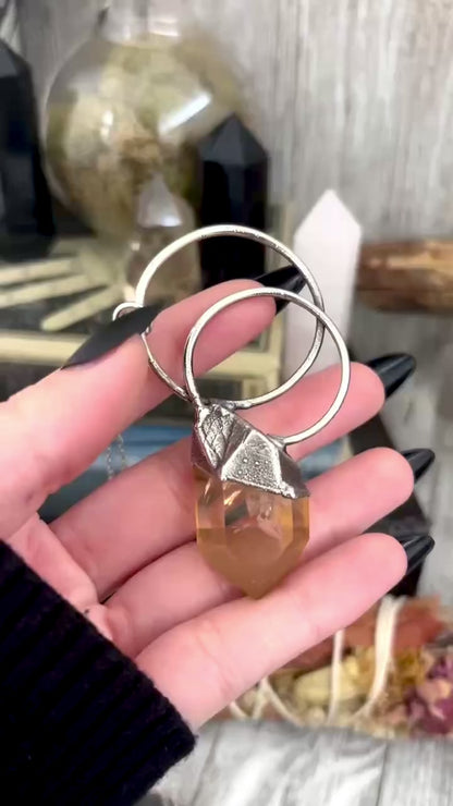 Raw Tangerine Quartz Crystal  Necklace in Fine Silver / Foxlark Collection - One of a Kind