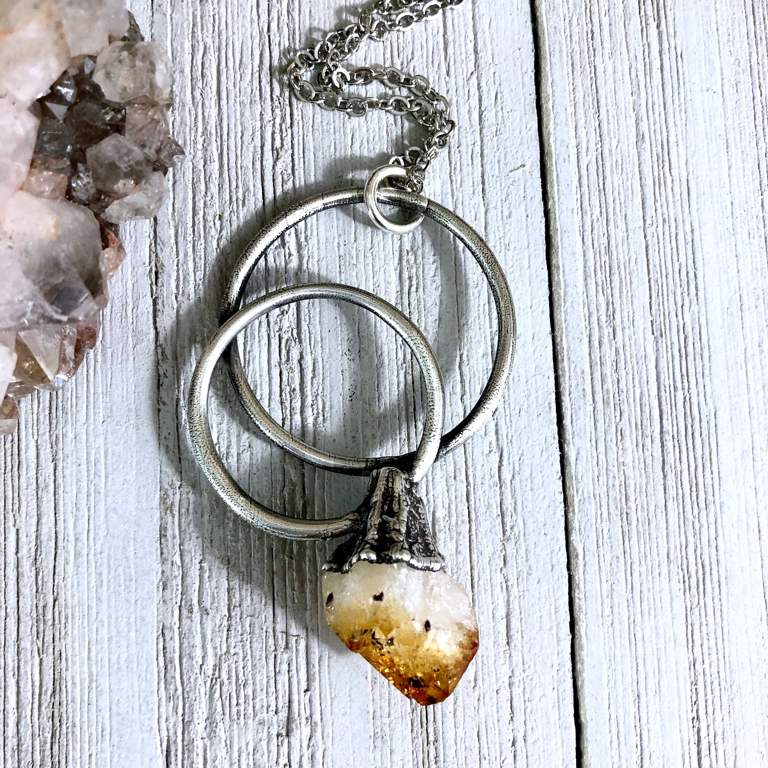 Large Citrine Necklace / Big Crystal Necklace Silver good / Foxlark Collection - One of a Kind